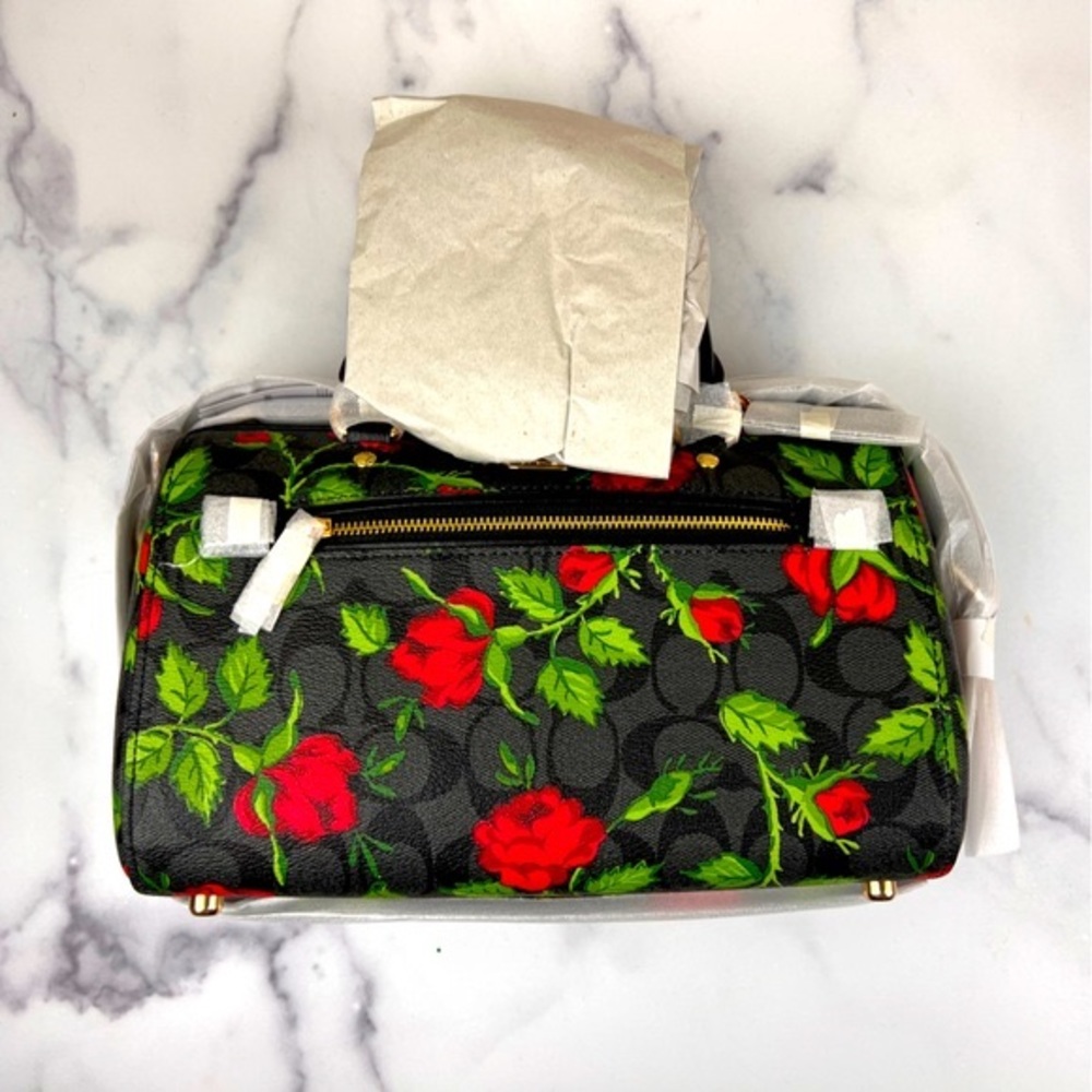NWT Coach Rowan Satchel In Signature Canvas With Fairytale Rose Print - Picture 9 of 13